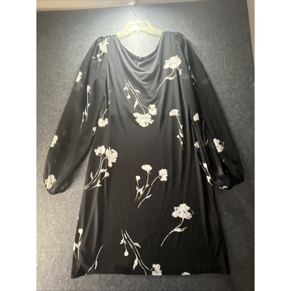 WHITE HOUSE BLACK MARKET Women L Floral Chiffon Ties U‎ Back Shift Dress Elegant